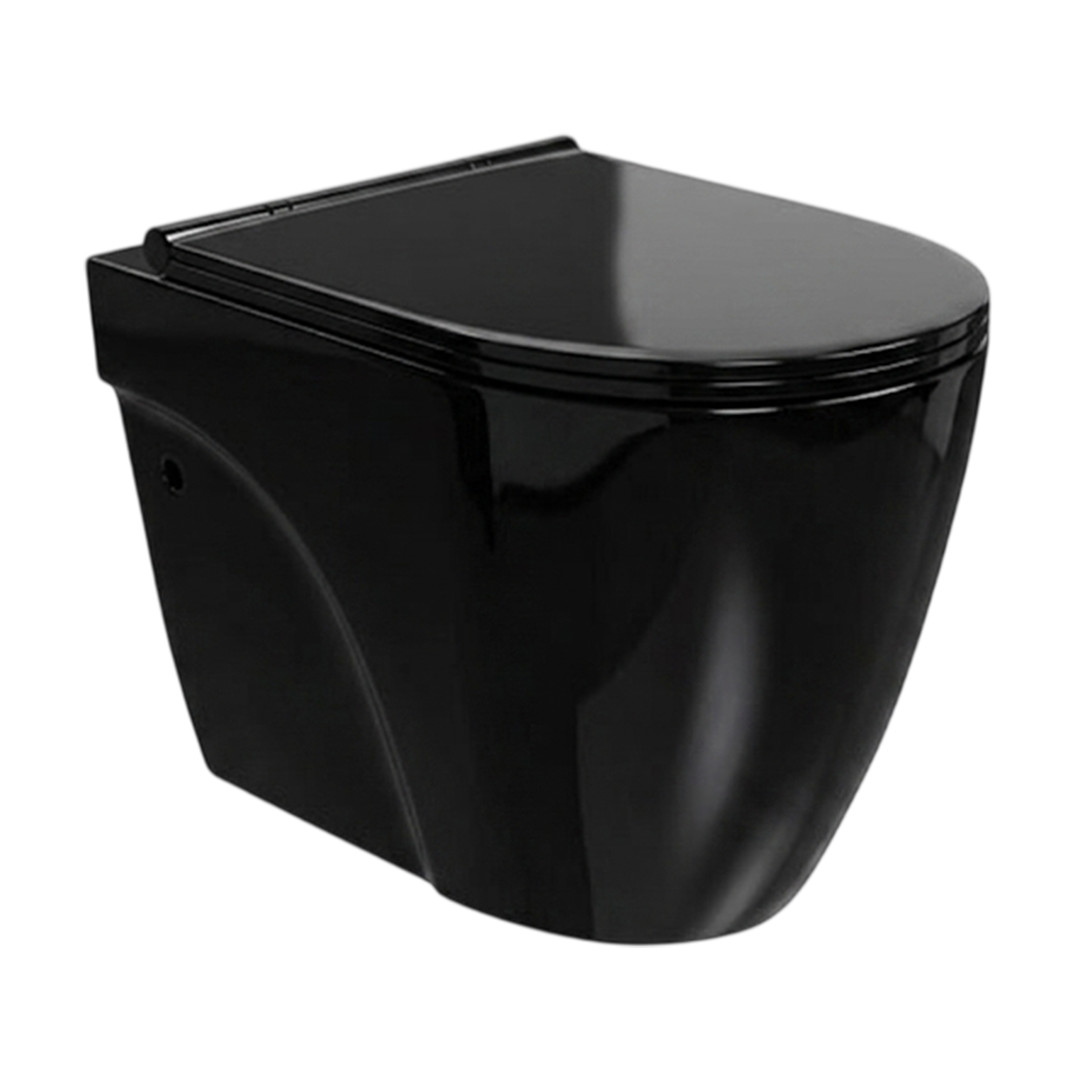 Lecico Matrix Round Rimless Wall-Mounted Toilet Seat Glossy Black