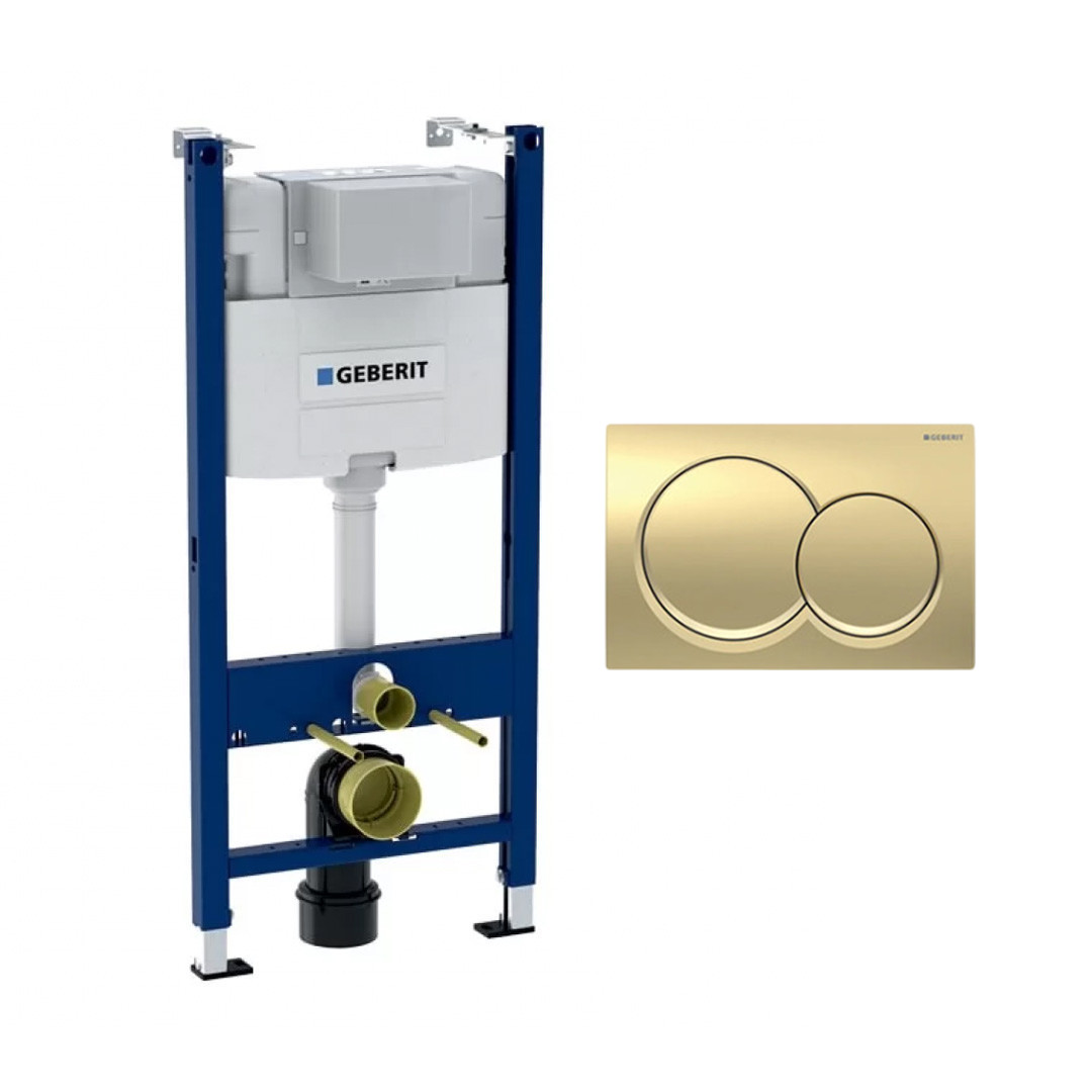 Geberit Alpha 01 Chassis Concealed Flush Tank with Round Flush Plate Matt Gold