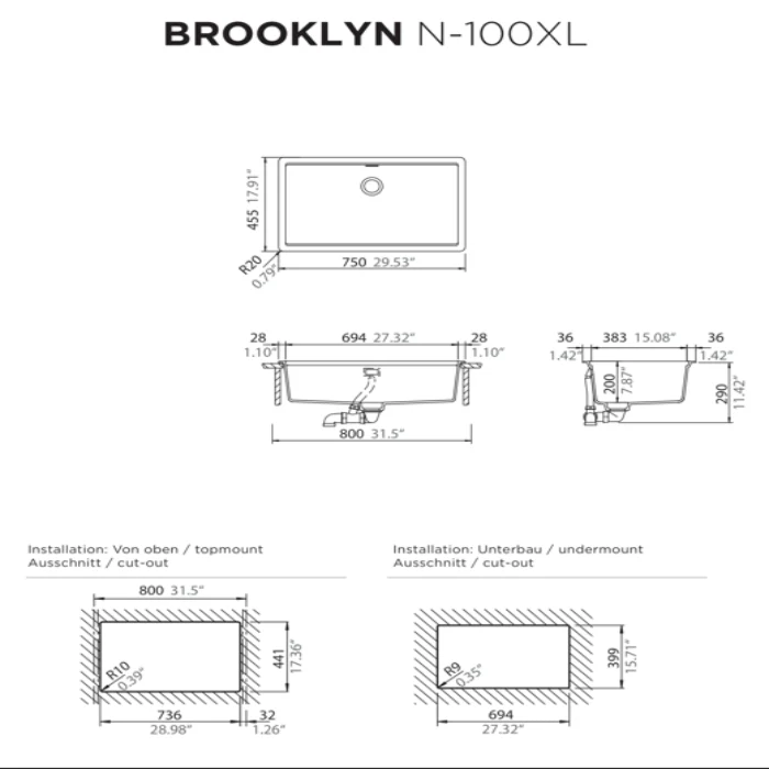 حوض مطبخ شوك BROOKLYN N-100XL، لون فانيلا