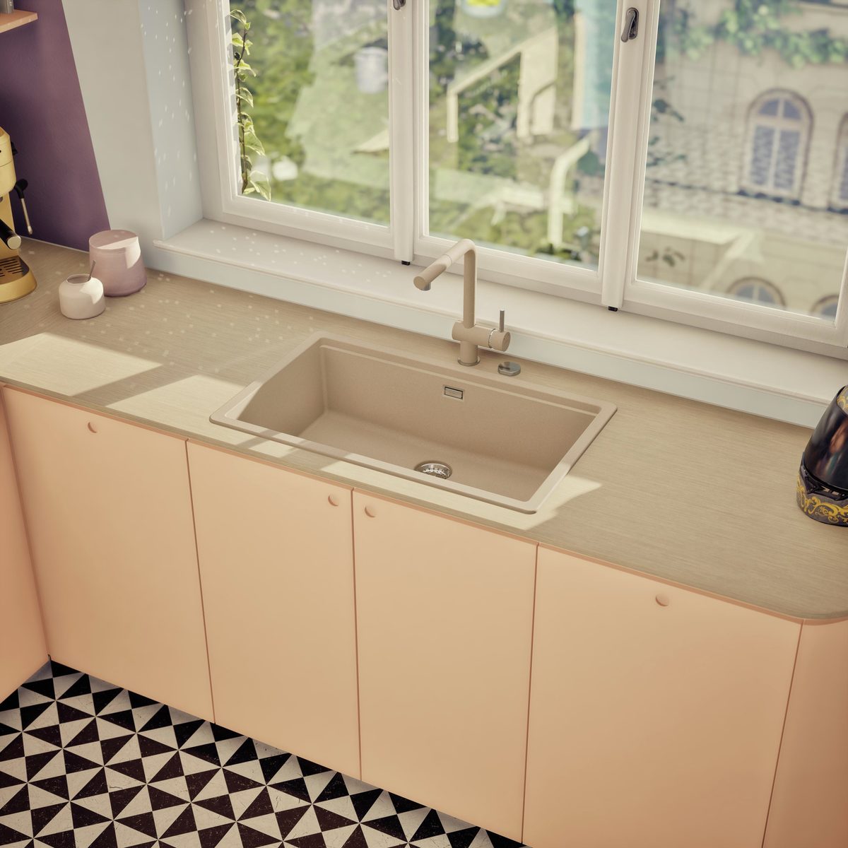 حوض مطبخ شوك BROOKLYN N-100XL، لون فانيلا
