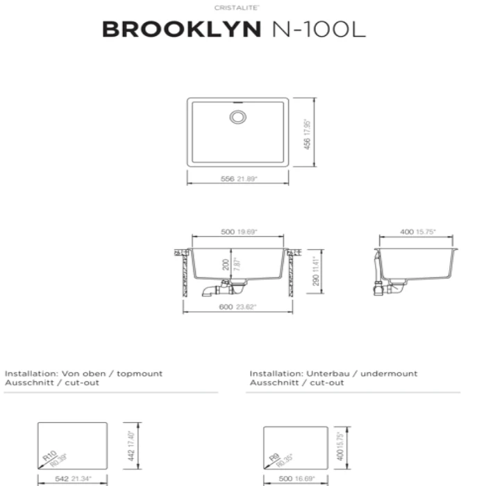 حوض مطبخ شوك BROOKLYN N-100L، لون كروما