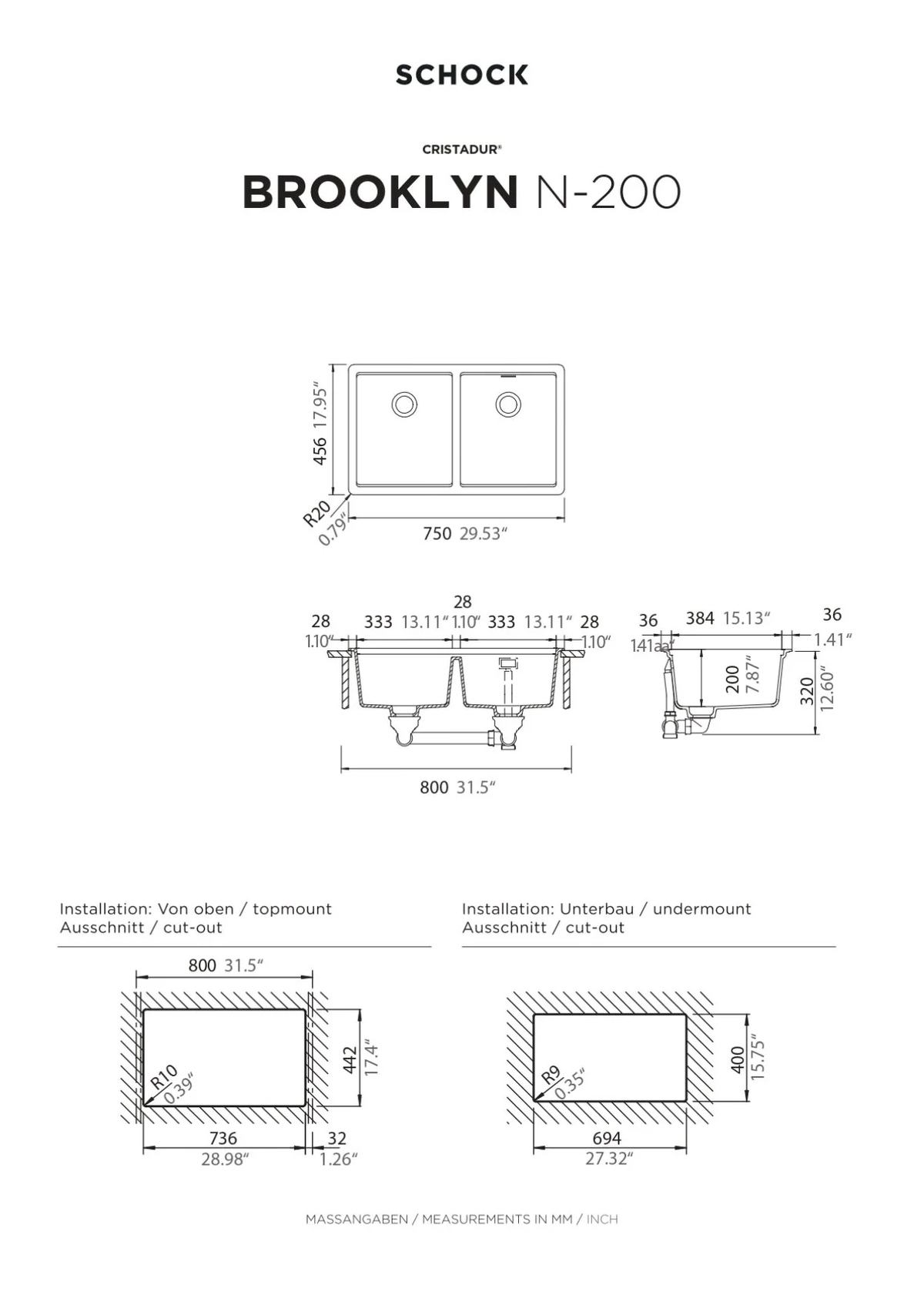 حوض مطبخ شوك BROOKLYN N-200، لون كروما