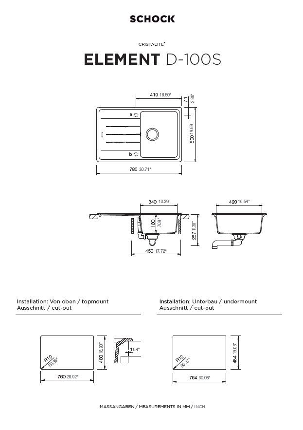 حوض مطبخ شوك Element D-100 S، لون كروما