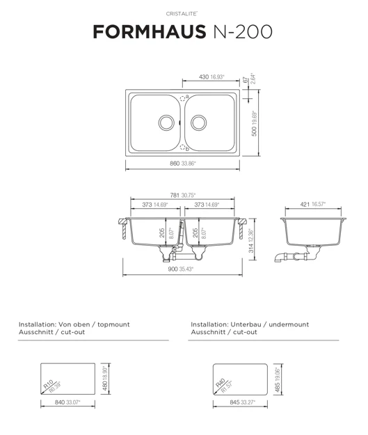 حوض مطبخ شوك FORMHAUS N-200، لون ألبينا