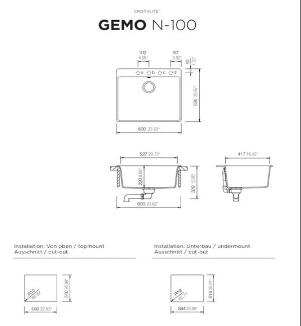 حوض مطبخ شوك GEMO N-100، لون سابيا
