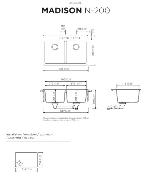 حوض مطبخ شوك MADISON N-200، لون نيرو