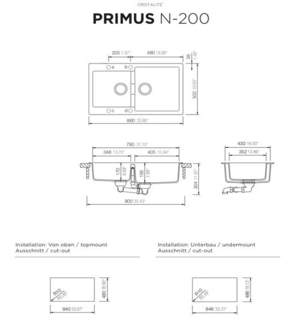 حوض مطبخ شوك PRIMUS N-200، لون سوبر وايت