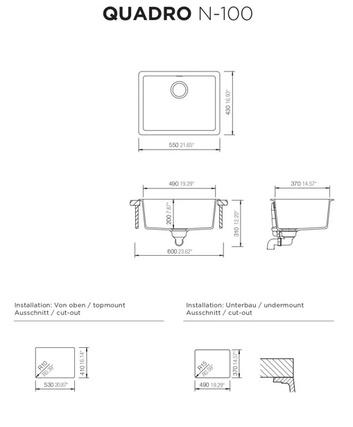 حوض مطبخ شوك Quadro N-100، لون نيرو