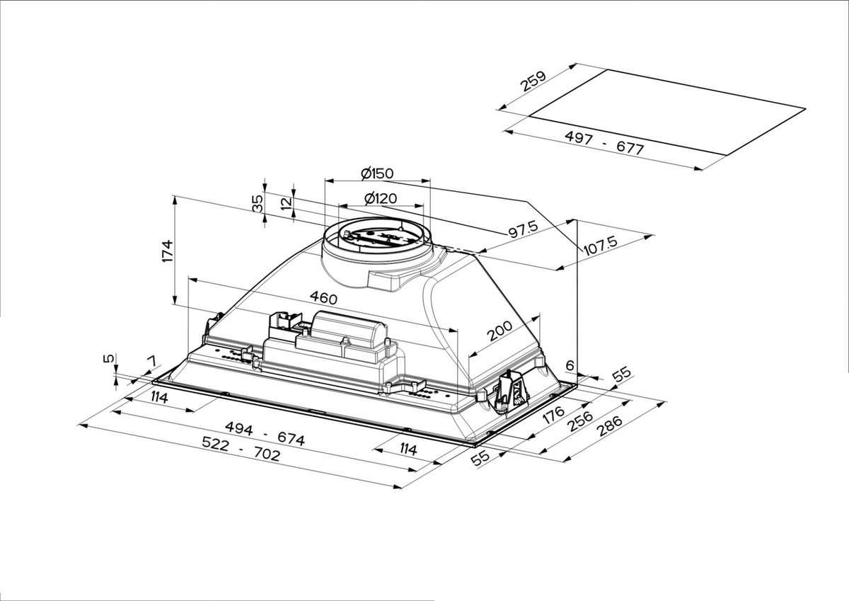 Turboline NOVA 52, Built‑in Cooker Hood, 52 cm, Gray, 475 m³/h